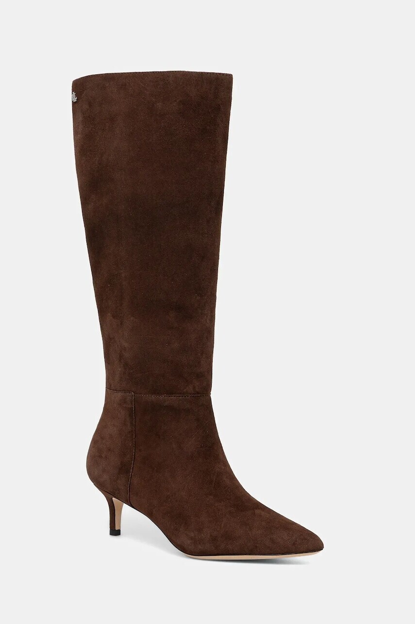 Semišové čižmy Lauren Ralph Lauren Mckay Tl Hl hnedá farba, na vysokom podpätku, 802967811004