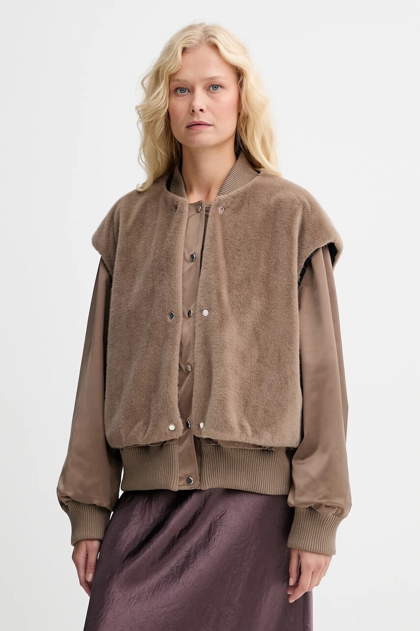 Bunda BOSS hnedá farba, prechodná, oversize, 50546846