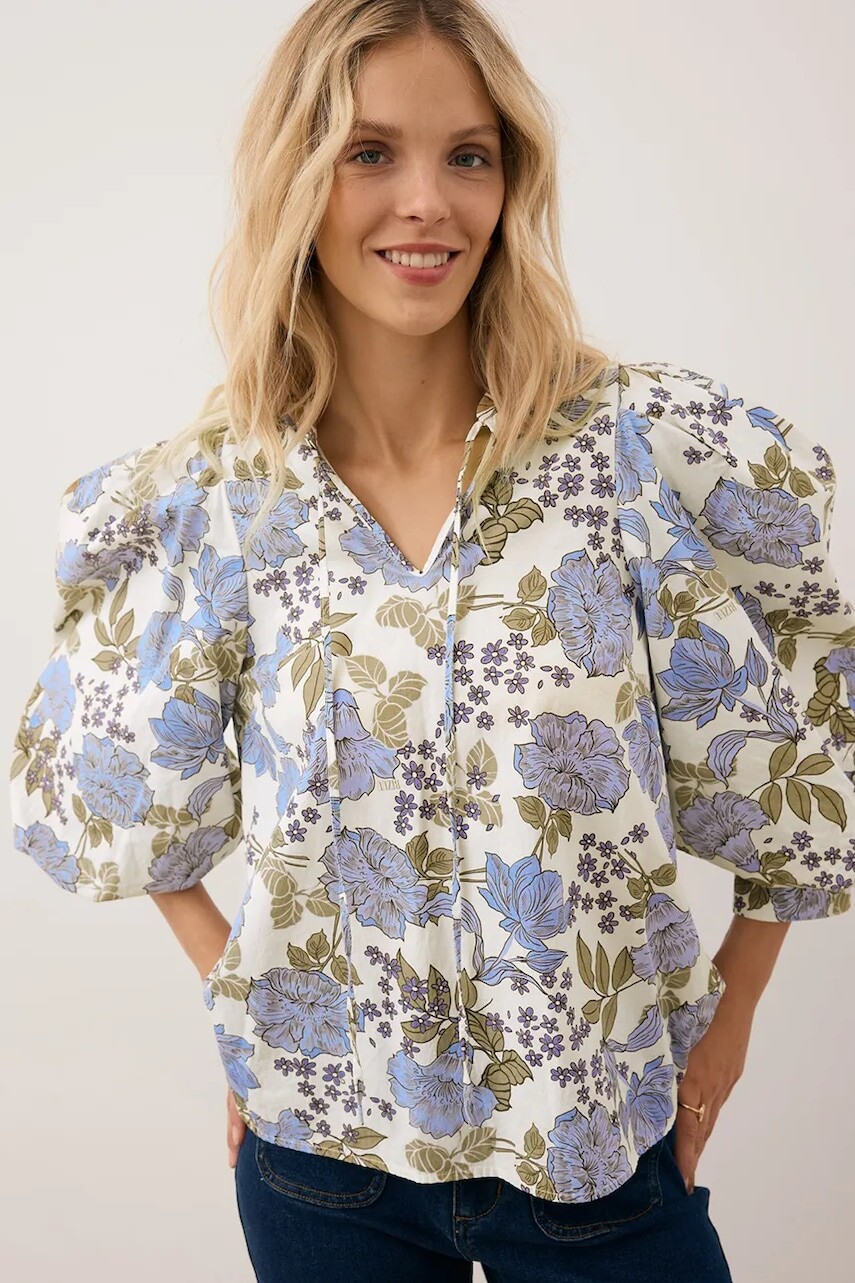 Bavlnená blúzka Bizuu ANDRASSA modrá farba, vzorovaná, ANDRASSA NIEBIESKI