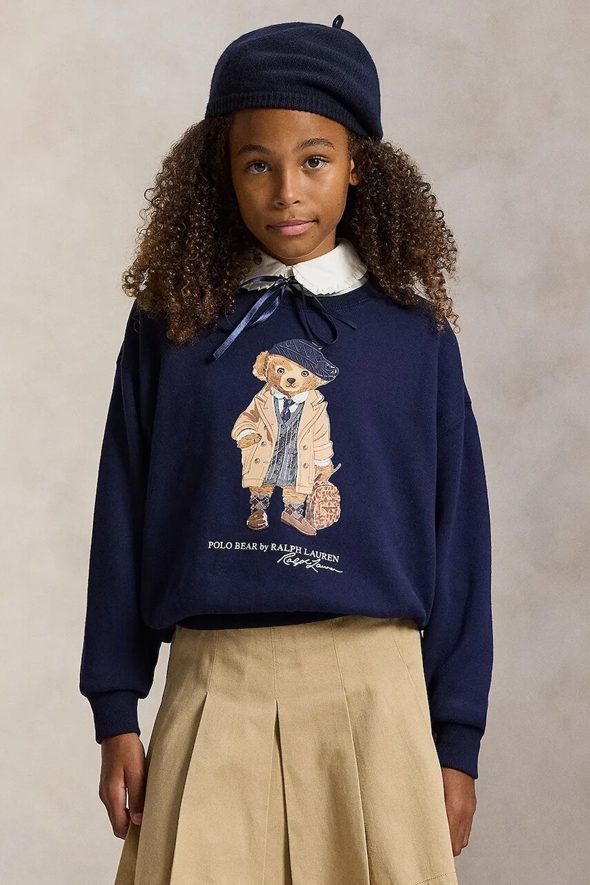 Detská mikina s prímesou bavlny Polo Ralph Lauren tmavomodrá farba, s potlačou, 313979037001