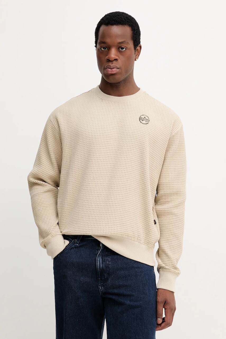 Bavlnená mikina Alpha Industries béžová farba, s potlačou, 258300.627