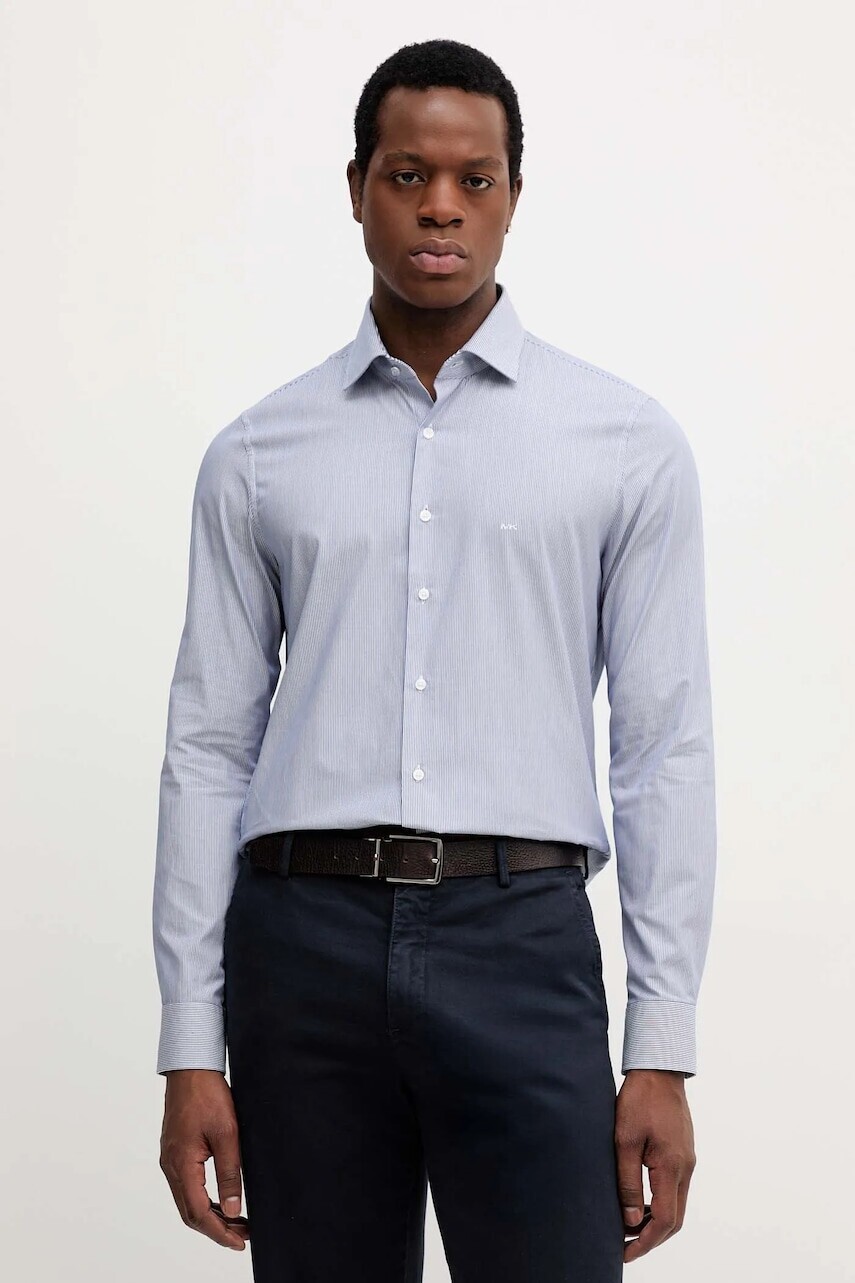 Bavlnená košeľa Michael Kors modrá farba, slim, s talianskym golierom, MK0DS01293