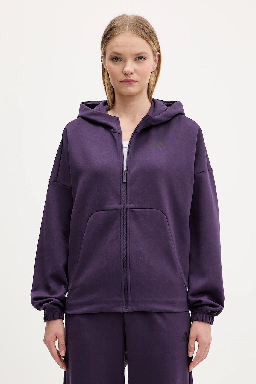 Mikina adidas Future Icons fialová farba, s kapucňou, s potlačou, JX0441