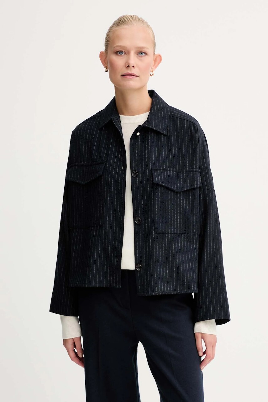 Košeľa s prímesou vlny Sessun tmavomodrá farba, voľný strih, s klasickým golierom, 25110028