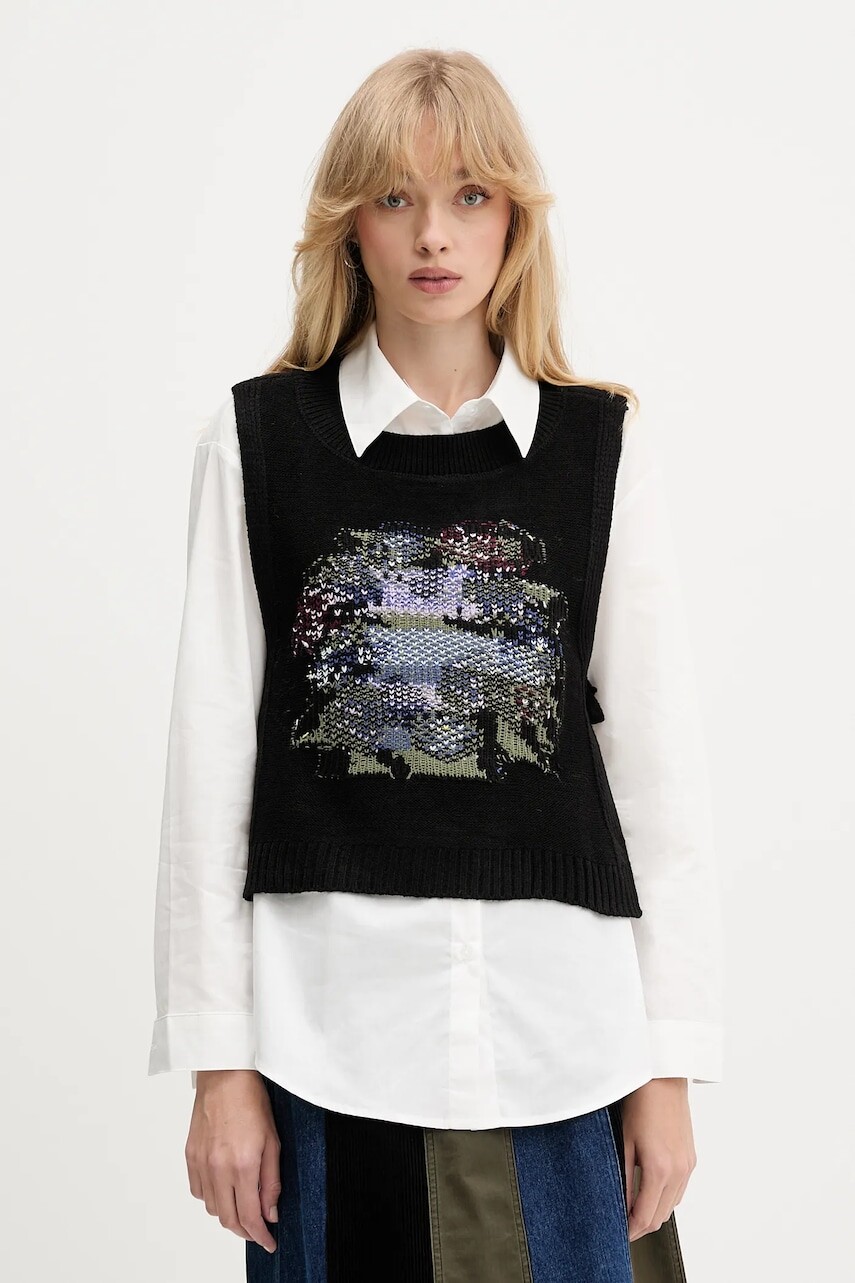 Košeľa a vesta Desigual CHALECO biela farba, voľný strih, s klasickým golierom, 25WWCW01