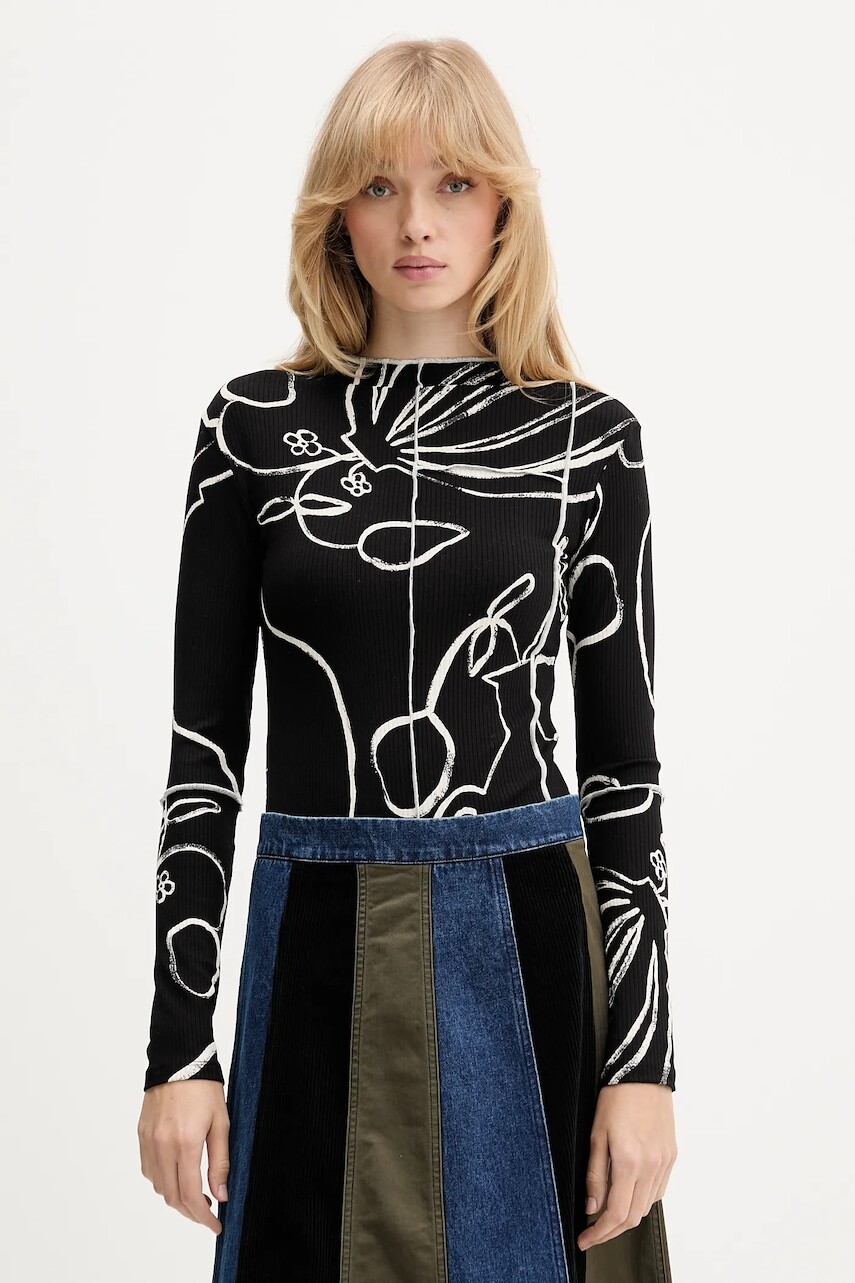 Tričko s dlhým rukávom Desigual LONDRES čierna farba, s polorolákom, 25WWTK49