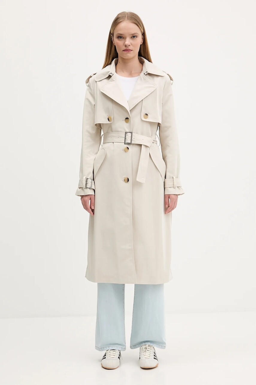 Trenčkot Desigual PLEATED béžová farba, 25WWEW18