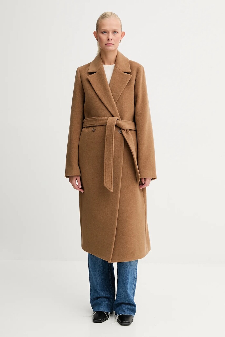 Kabát s prímesou vlny Filippa K hnedá farba, 30862