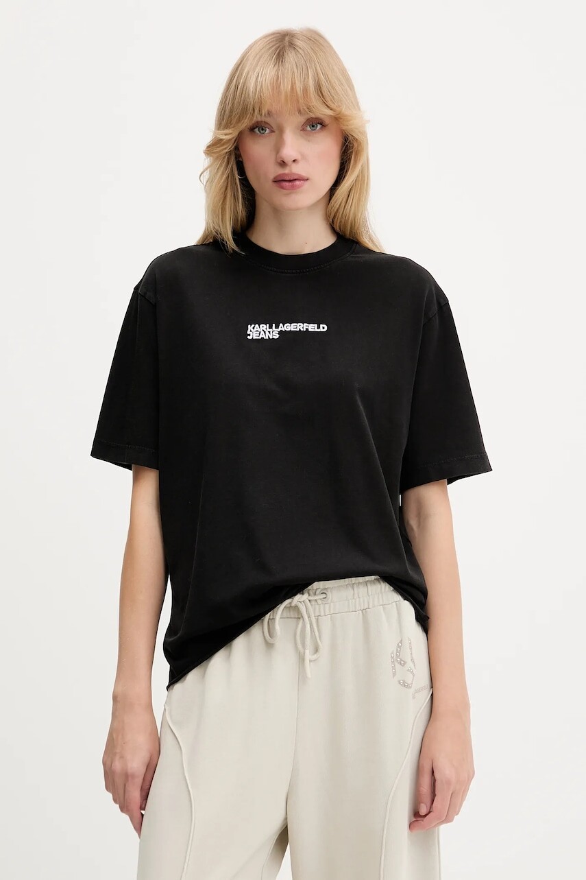 Bavlnené tričko Karl Lagerfeld Jeans dámske, čierna farba, A4W17004