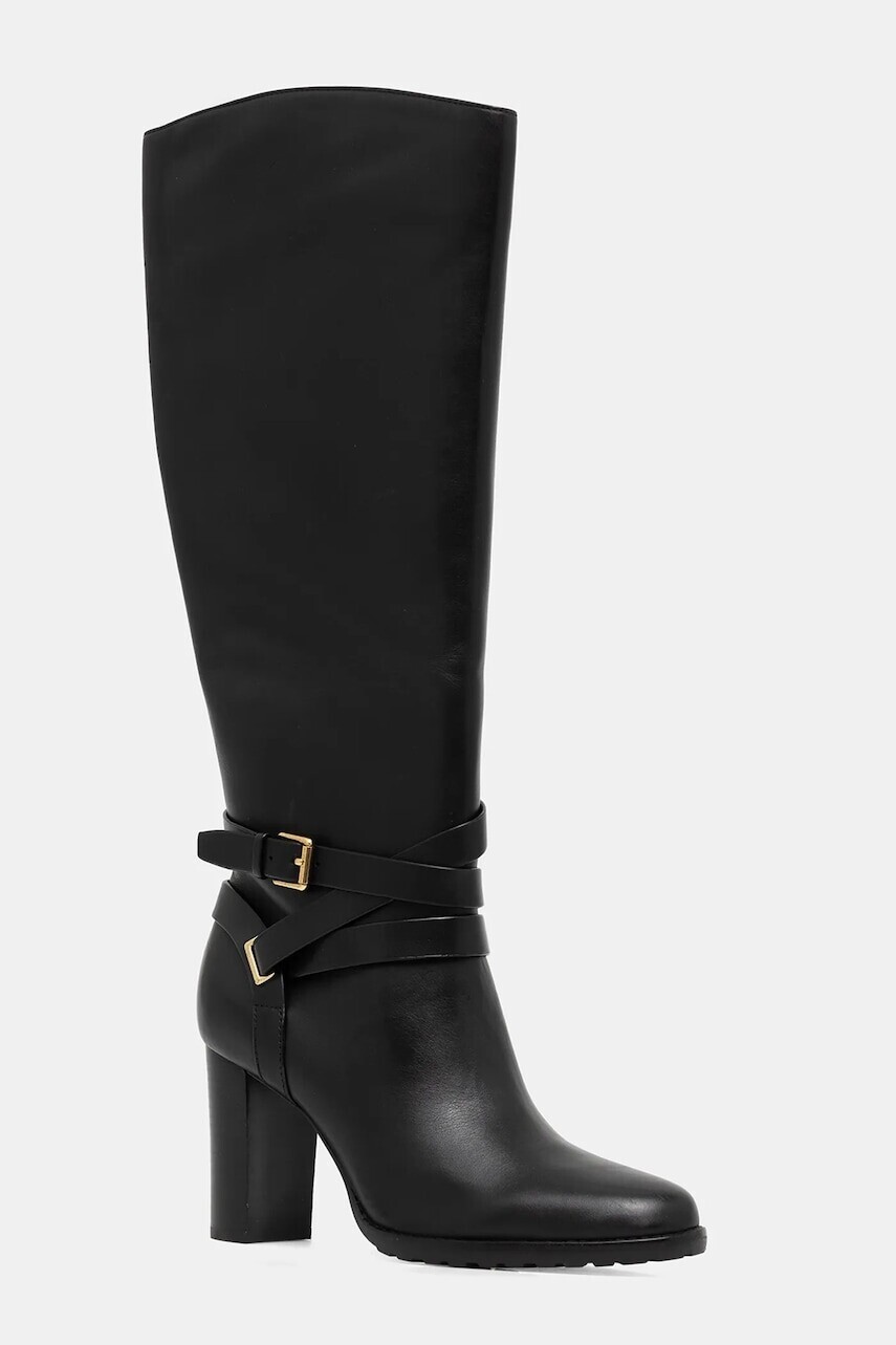 Kožené čižmy Lauren Ralph Lauren Cllns Tl Hl čierna farba, na podpätku, 802967777001