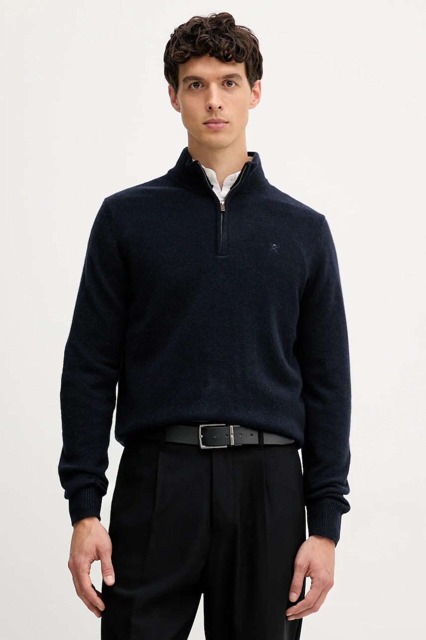 Vlnený sveter Hackett London tmavomodrá farba, HM7000078