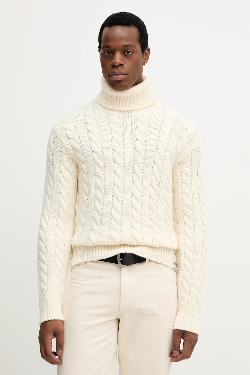 Vlnený sveter Bally béžová farba, teplý, s rolákom, MKN087