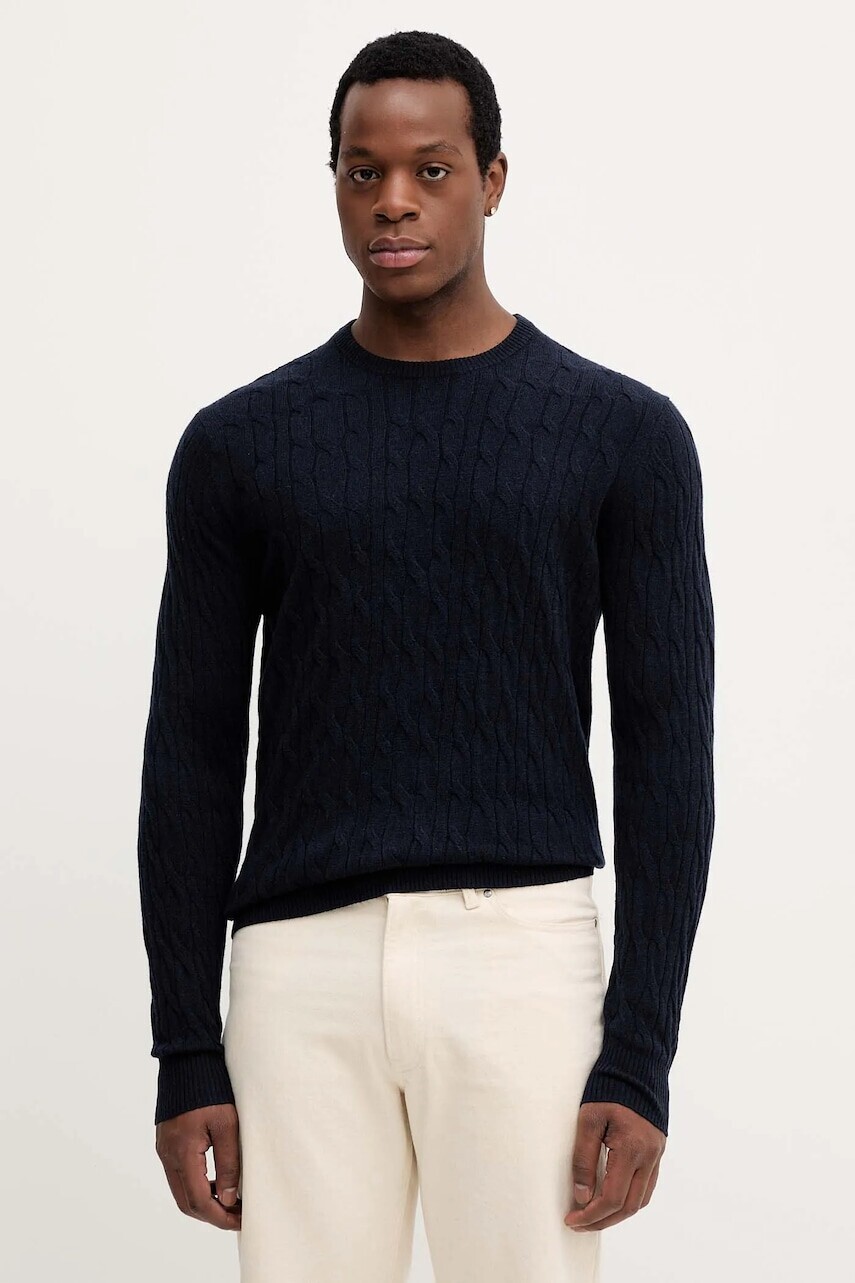 Vlnený sveter Hackett London tmavomodrá farba, ľahký, HM7000079