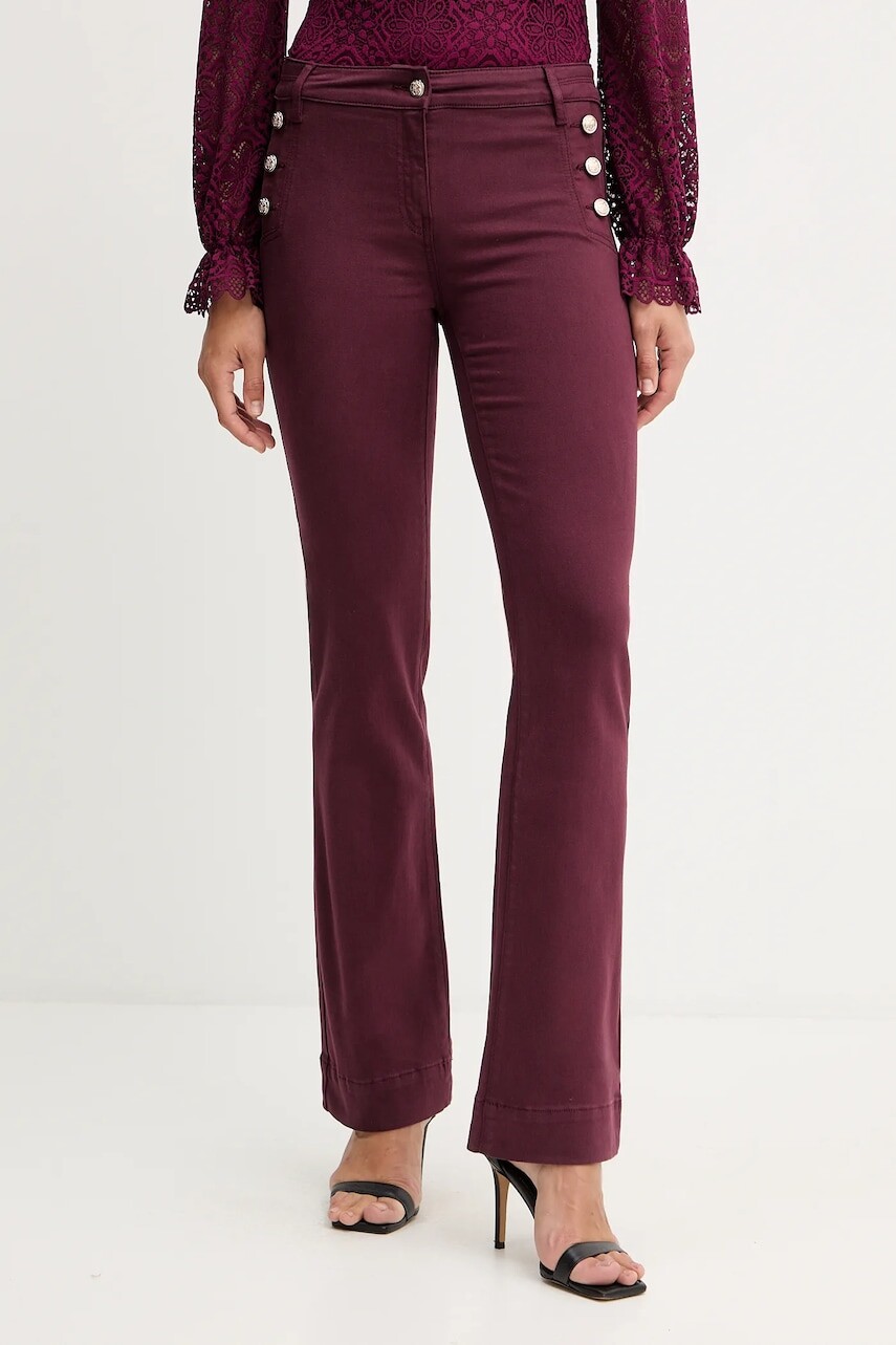 Nohavice Morgan bordová farba, zvony, stredne vysoký pás, PLUMI