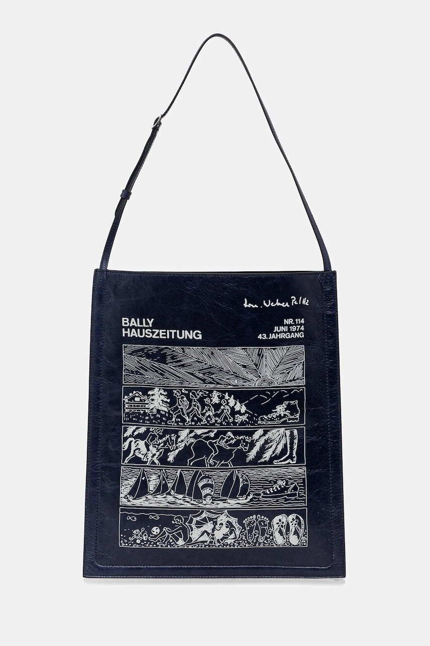 Kožená taška Bally tmavomodrá farba, MAE05A