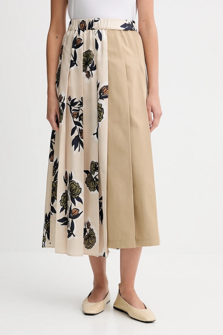 Sukňa s prímesou vlny Weekend Max Mara ETRA béžová farba, midi, áčkový strih, 2525106012600