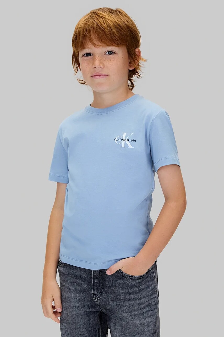 Detské bavlnené tričko Calvin Klein Jeans modrá farba, IU0IU00719