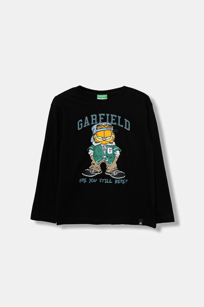 Detská bavlnená košeľa s dlhým rukávom United Colors of Benetton čierna farba, vzorovaná, 35RYC10QA