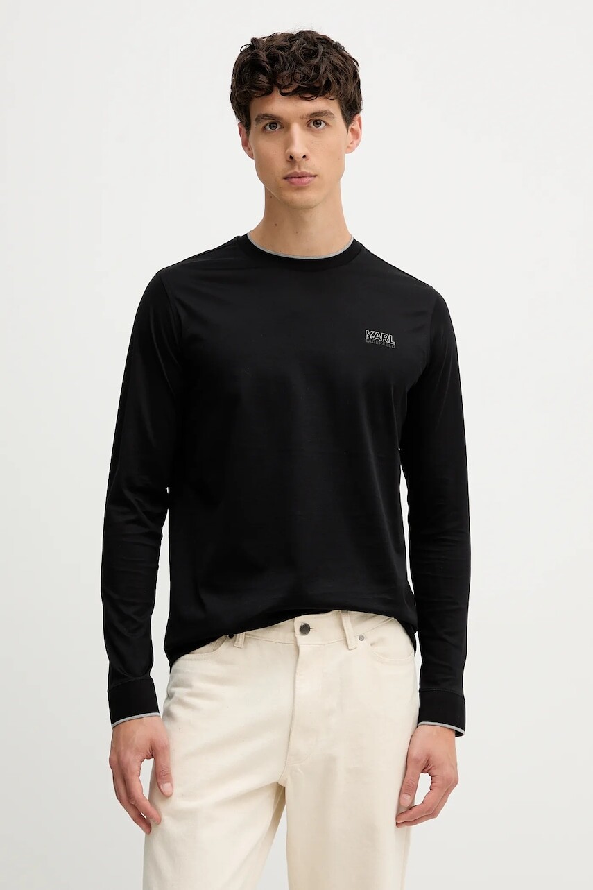 Bavlnené tričko s dlhým rukávom Karl Lagerfeld čierna farba, s potlačou, 554200.755001