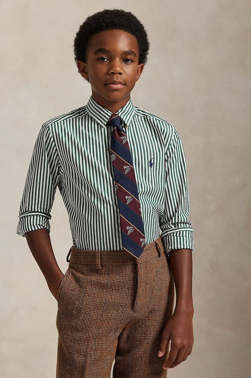 Detská bavlnená košeľa Polo Ralph Lauren zelená farba, 323979319003