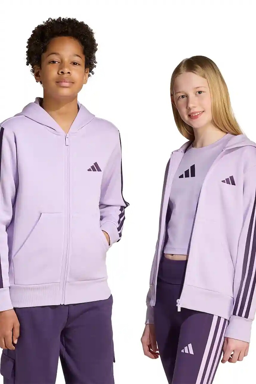 Detská mikina adidas fialová farba, s kapucňou, s nášivkou, KB7307