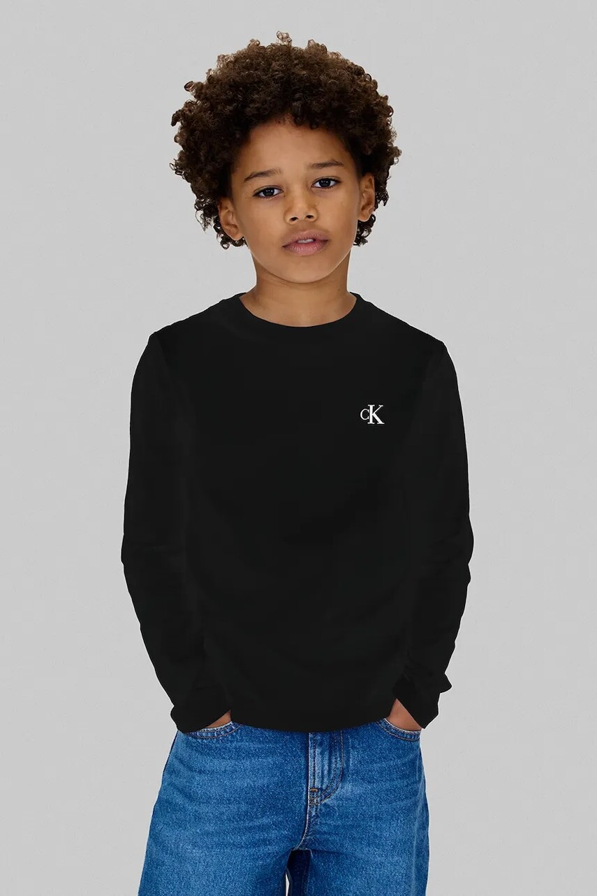 Detská bavlnená košeľa s dlhým rukávom Calvin Klein Jeans 2-pak čierna farba, jednofarebná, IB0IB02255