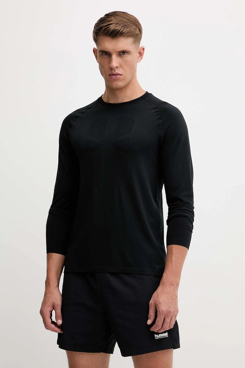 Športové tričko s dlhým rukávom Hummel čierna farba, jednofarebné, 230076