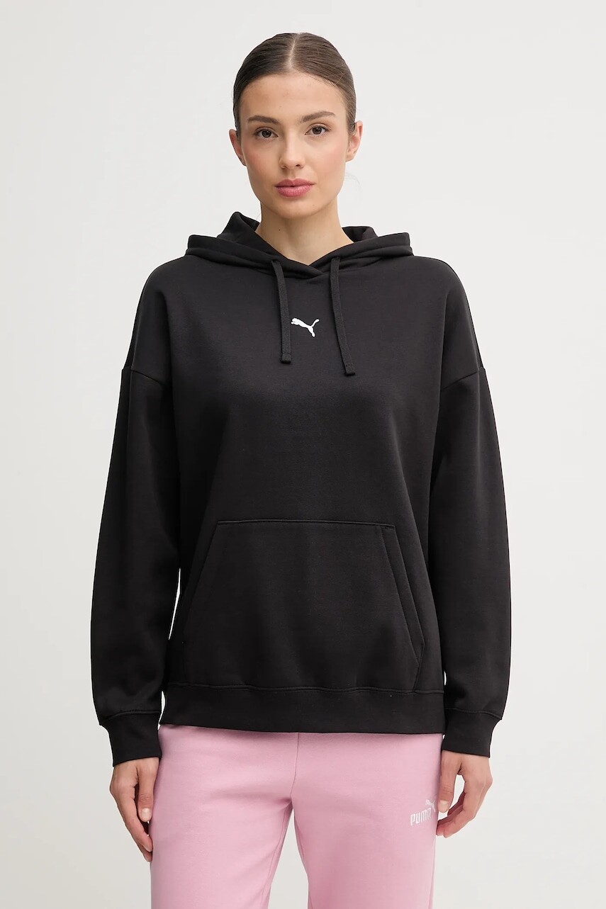 Mikina Puma čierna farba, s kapucňou, jednofarebná, 685398