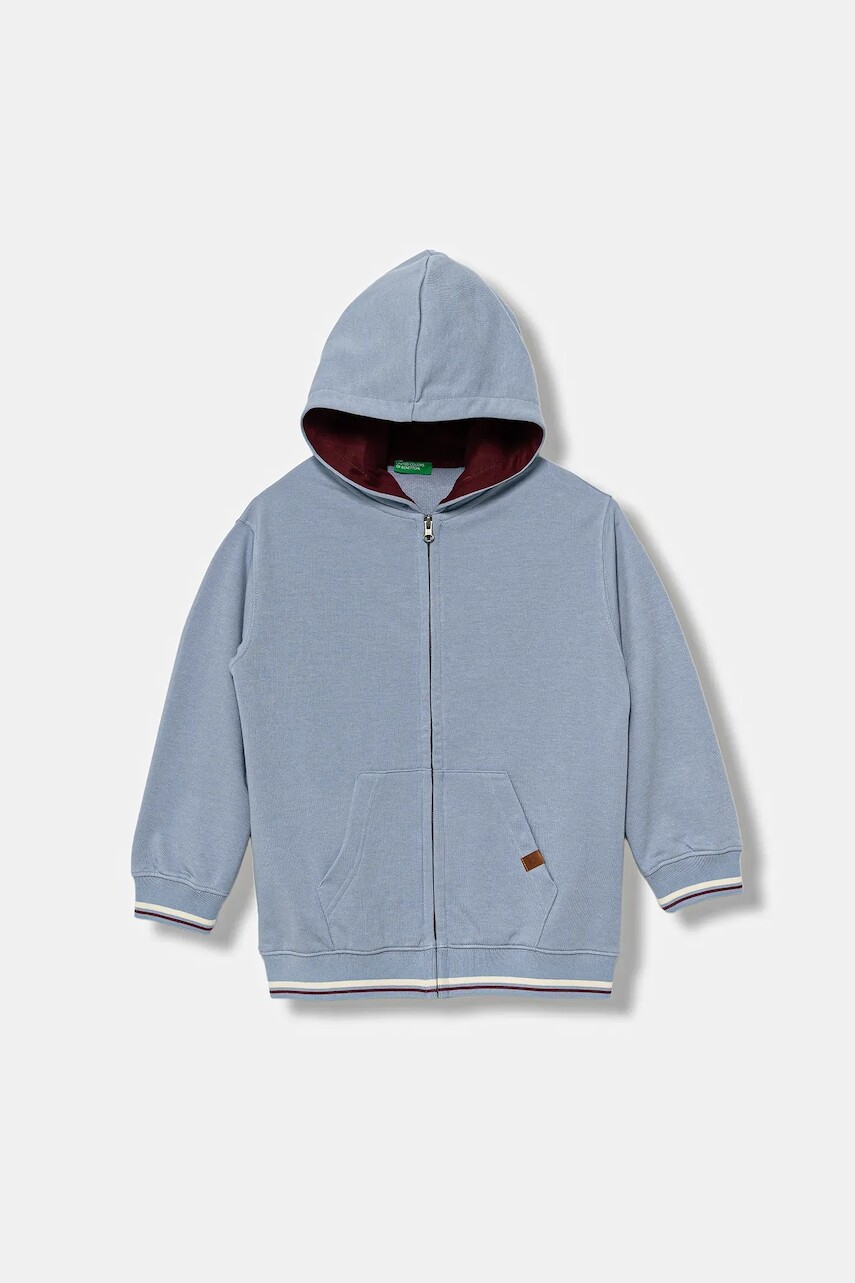 Detská mikina United Colors of Benetton modrá farba, s kapucňou, jednofarebná, 32N4C505B