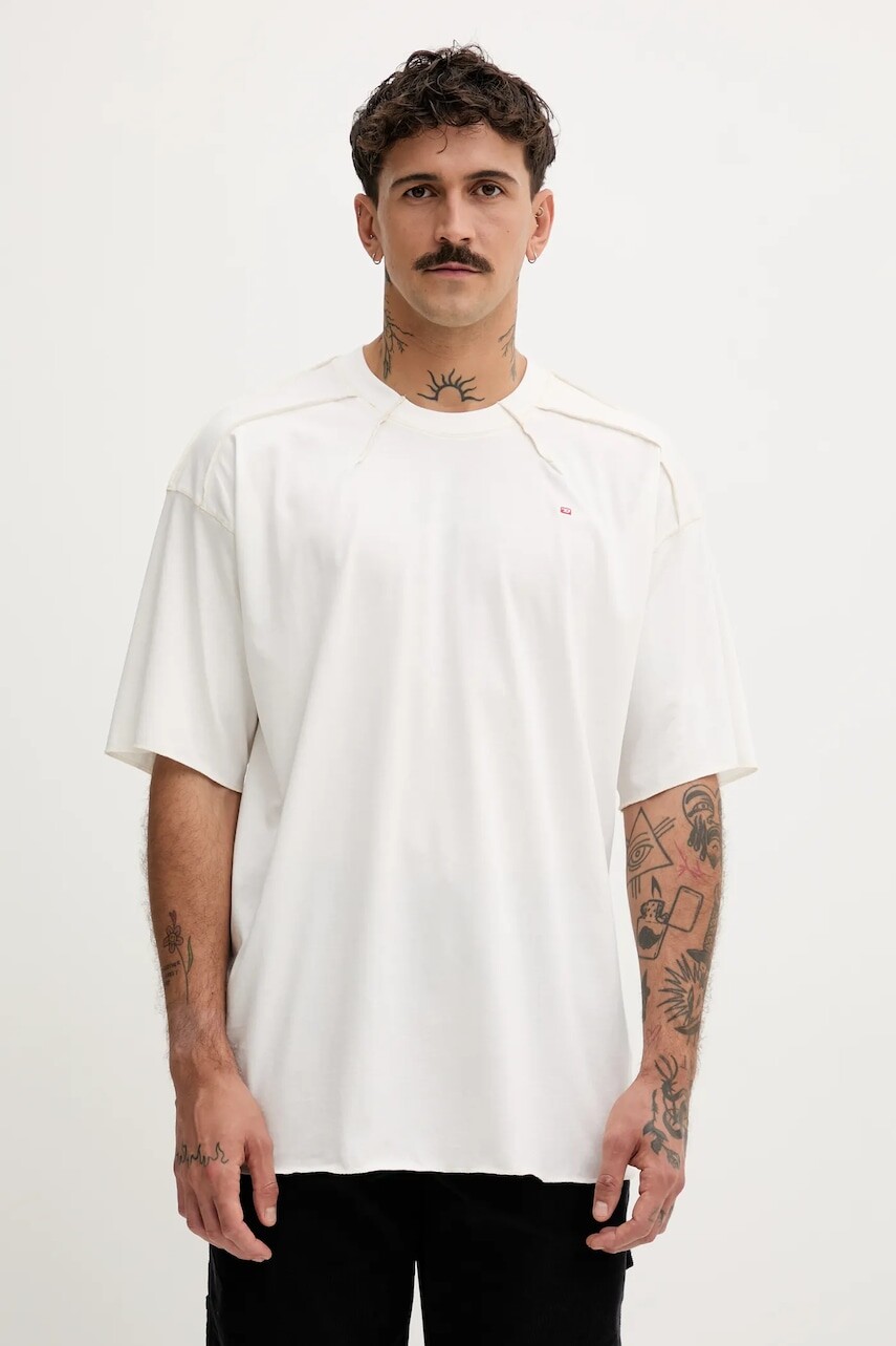 Bavlnené tričko Diesel T-CRAHOR-BOXT-T1 pánske, biela farba, jednofarebné, A19463.0NIAX