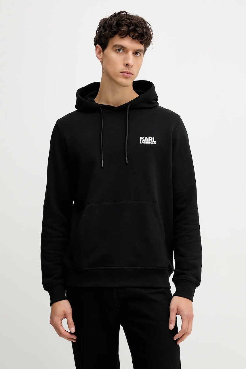 Bavlnená mikina Karl Lagerfeld čierna farba, s kapucňou, s potlačou, 554917.705092