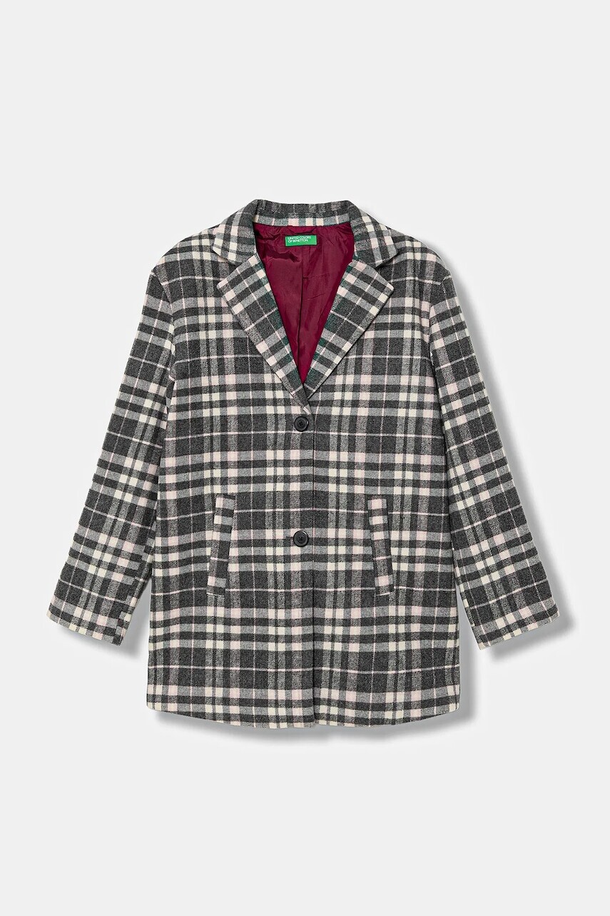 Detský kabát s prímesou vlny United Colors of Benetton šedá farba, 2TEJCN06L