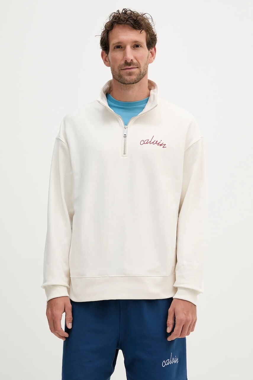 Bavlnená mikina Calvin Klein Jeans béžová farba, jednofarebná, LV04RC227G