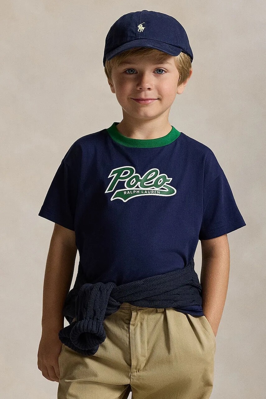Detské bavlnené tričko Polo Ralph Lauren tmavomodrá farba, s potlačou, 322P02588001
