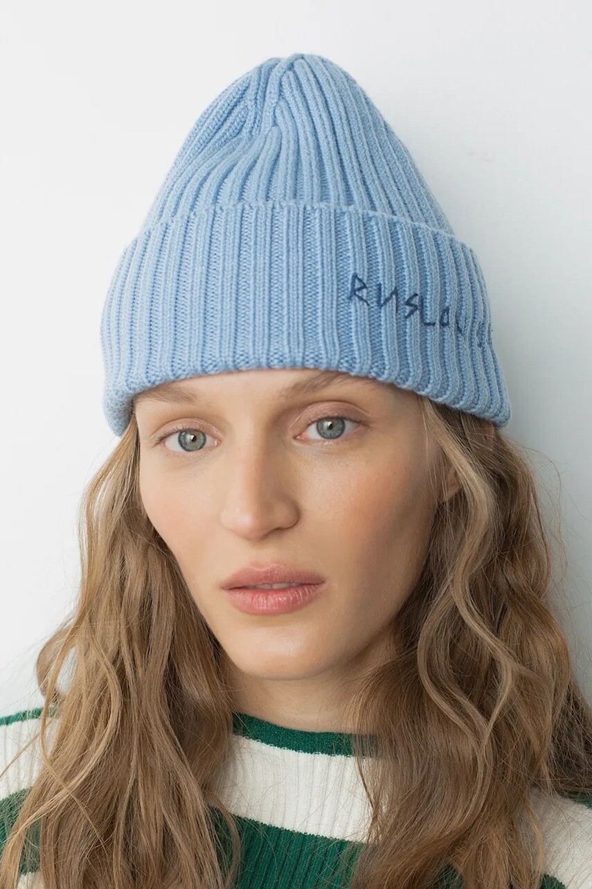 Vlnená čiapka Ruslan Baginskiy modrá farba, BN075/077-MW-FL-CD24