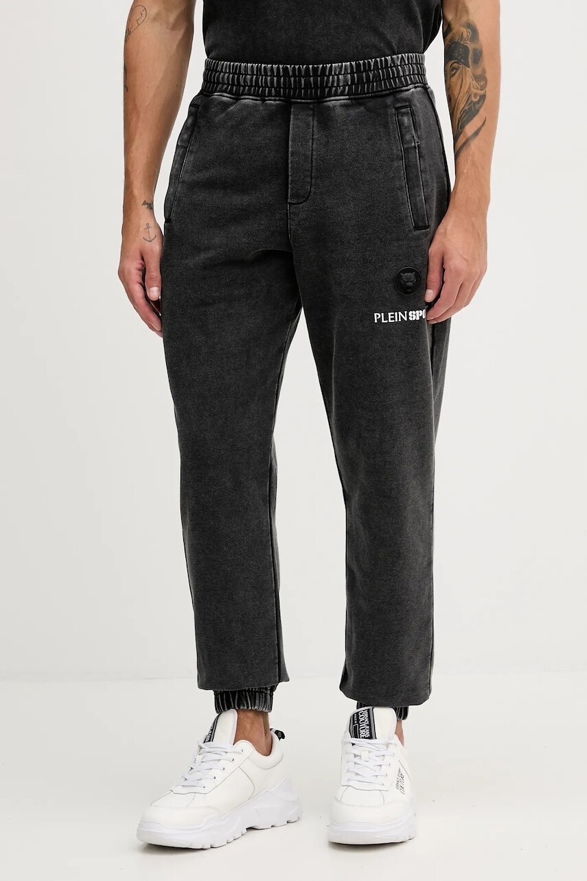 Bavlnené tepláky PLEIN SPORT čierna farba, s potlačou, FAEC MJT2647 SJY001N