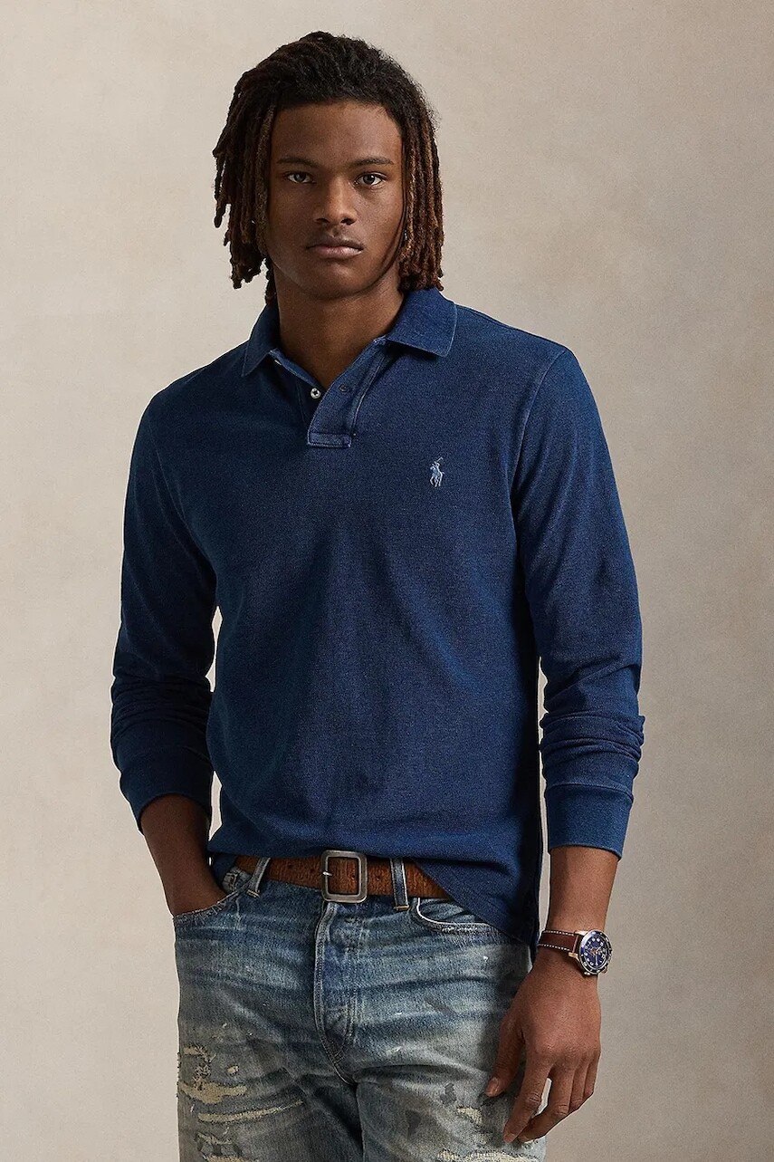 Bavlnené tričko s dlhým rukávom Polo Ralph Lauren tmavomodrá farba, jednofarebné, 710970583