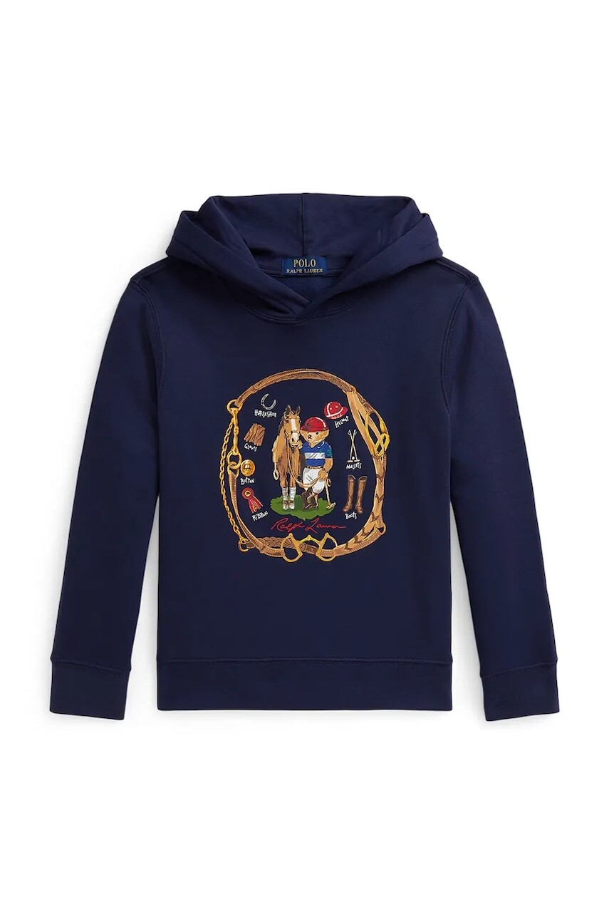 Detská mikina Polo Ralph Lauren tmavomodrá farba, s kapucňou, s potlačou, 323A96602001