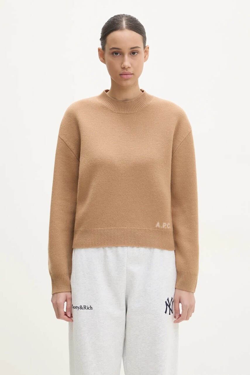 Vlnený sveter A.P.C. Pull Esther dámsky, hnedá farba, WVBDK-F23373