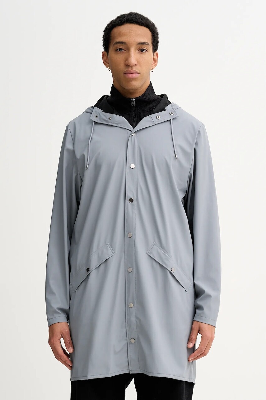 Nepremokavá bunda Rains 12020 Long Jacket W3 šedá farba, prechodná, 12020