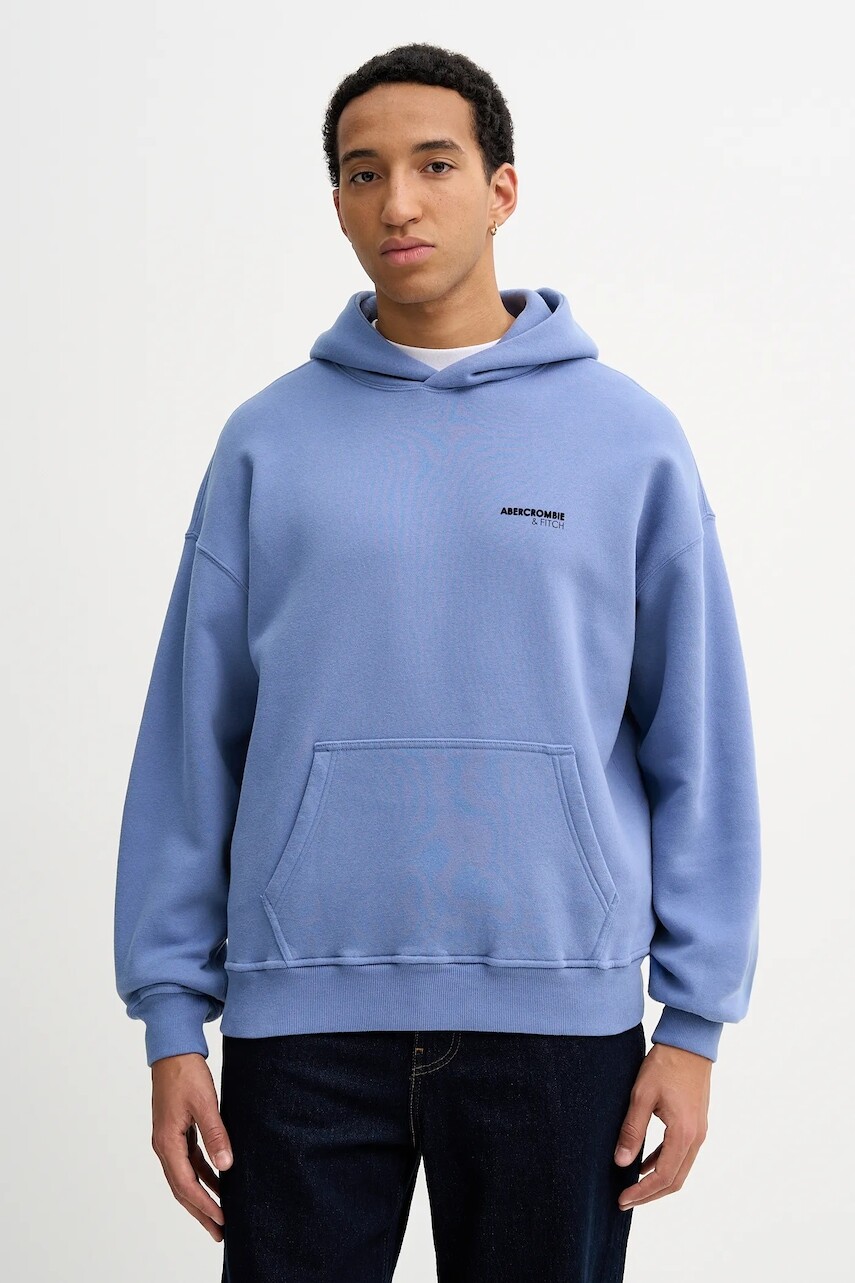 Mikina Abercrombie & Fitch modrá farba, s kapucňou, jednofarebná, KI122-5519-200