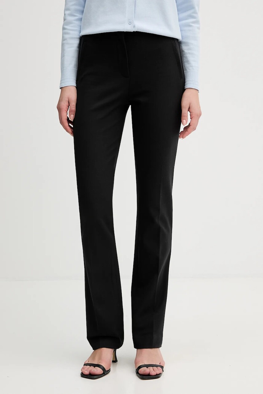 Nohavice Tommy Hilfiger čierna farba, priliehavé, vysoký pás, WW0WW47797