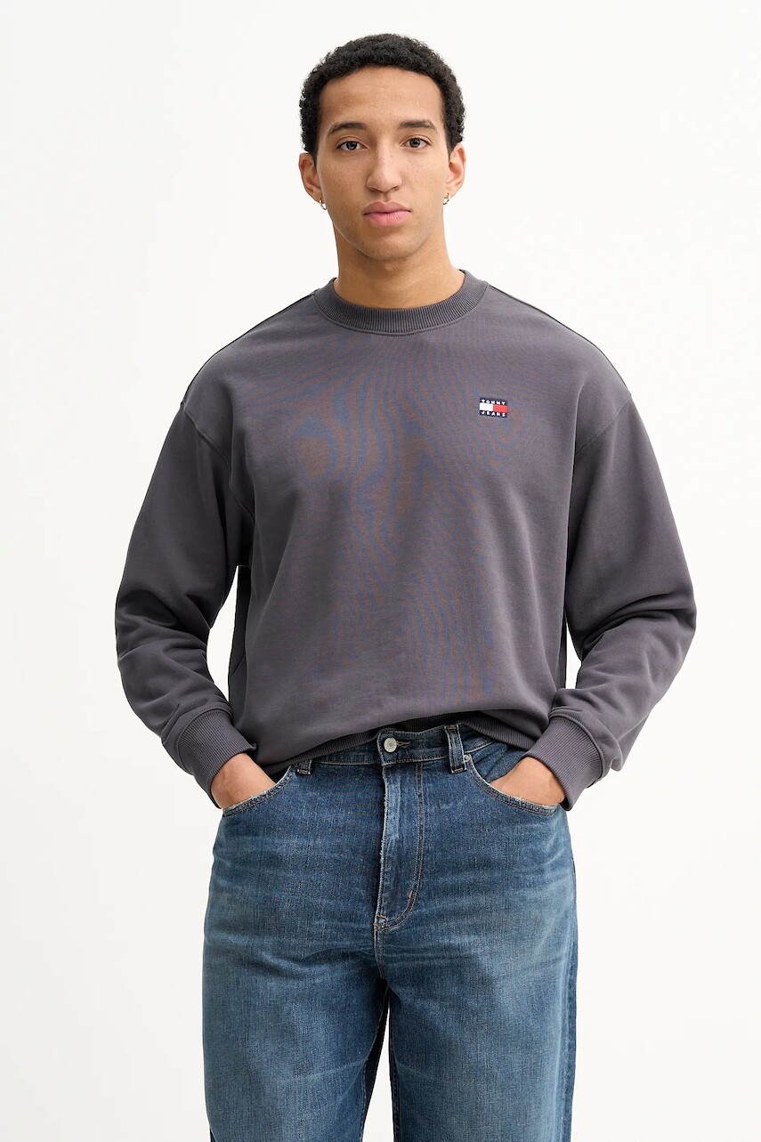 Bavlnená mikina Tommy Jeans šedá farba, melanžová, DN0DN00054