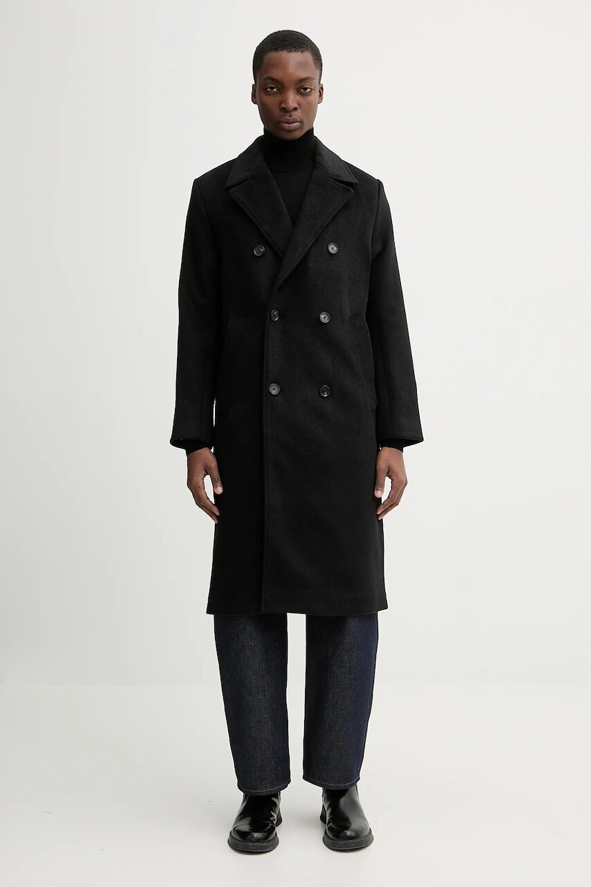 Kabát s prímesou vlny Abercrombie & Fitch čierna farba, KI132-5187-900