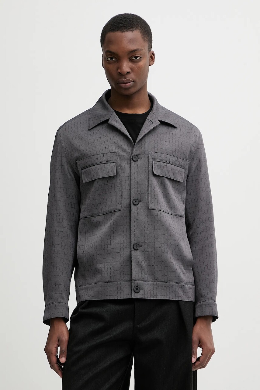 Bunda s prímesou vlny HUGO šedá farba, prechodná, oversize, 50556701