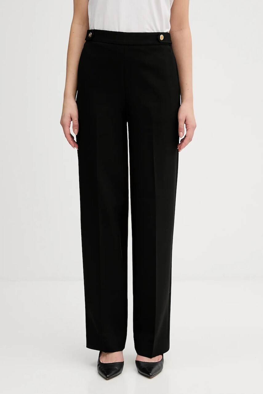 Nohavice Tommy Hilfiger čierna farba, rovný strih, vysoký pás, WW0WW47799