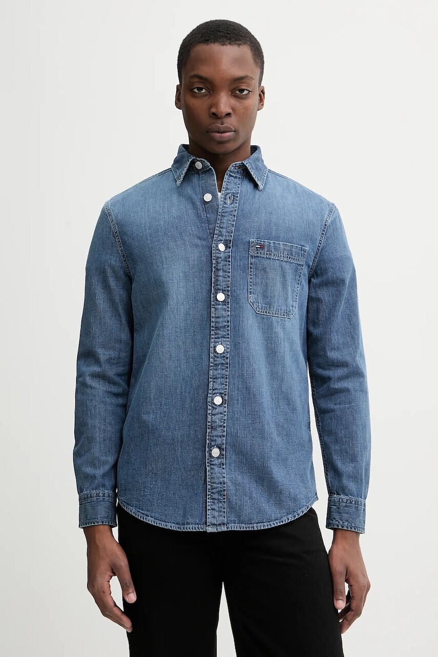 Rifľová košeľa Tommy Jeans modrá farba, regular, s klasickým golierom, DM0DM22303