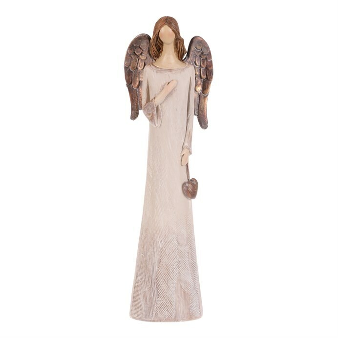 Polyresinový Anjel so srdcom 20 cm, béžovo-medená