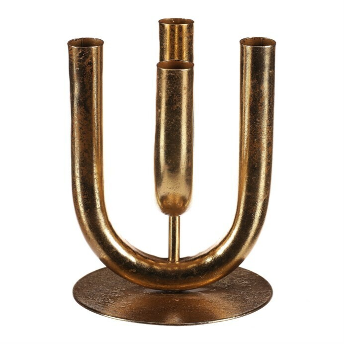 Kovový svietnik 4 ramen. na kónické sviečky, zlatá, 14 x 14 x 18 cm