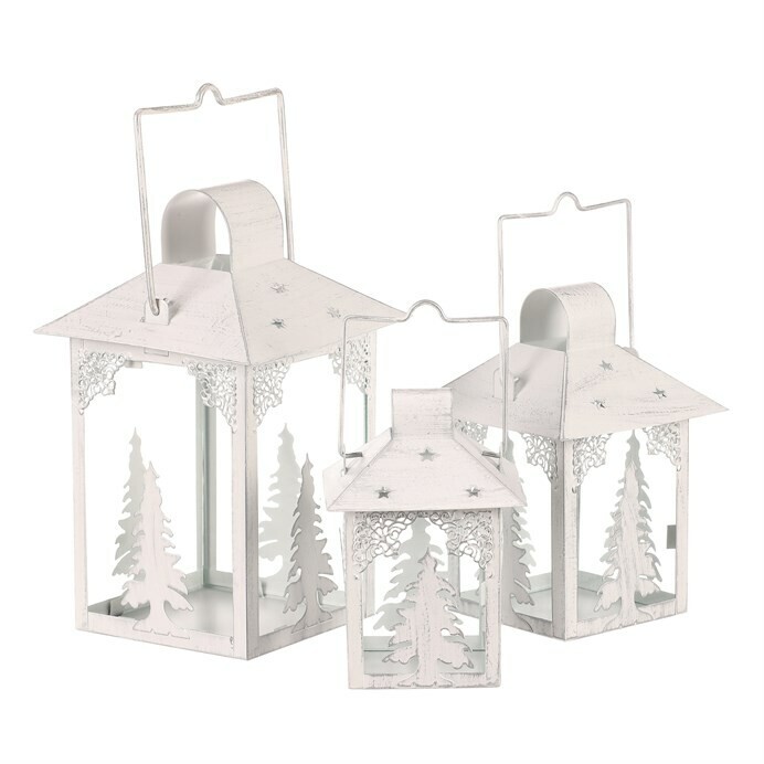 Súprava kovových lampášov Stromčeky 3 ks, biela